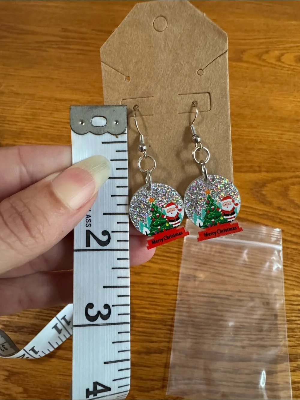 Santa & Christmas Tree Glitter Drop Earrings - Silver Hooks